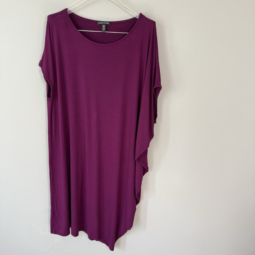Eileen Fisher Dress Jersey Knit Shift Asymmetric Lagenlook Purple Size L